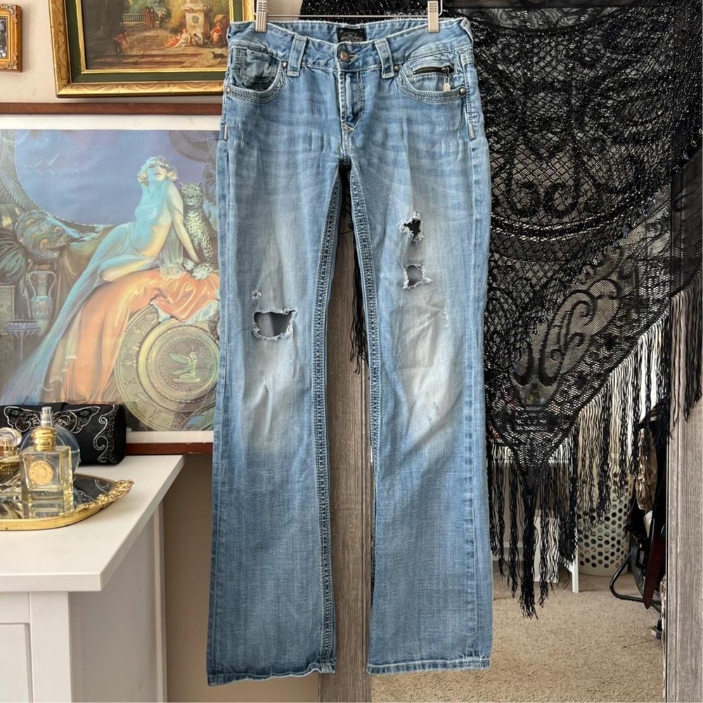 Rerock for Express Barely Boot Low Rise Distressed Jeans Blue 8L Y2K